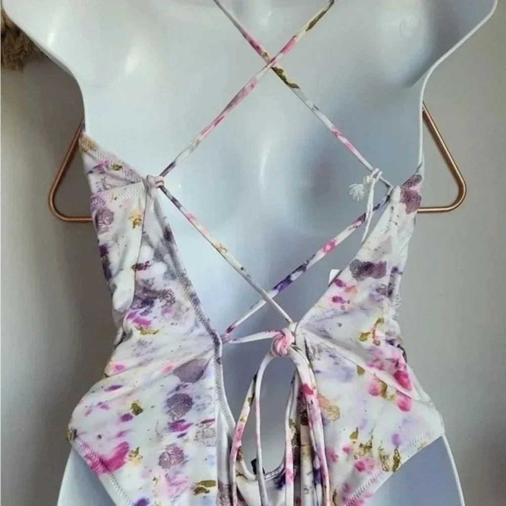 J. Crew New Flora Obscura Plunge Strappy One Piece Swimsuit Kaleidoscope SZ 14